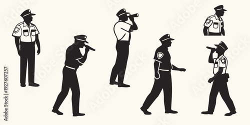 Group of police officers engaged in various activities and roles Vector