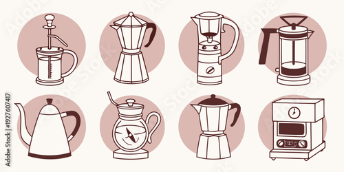 A collection of various food items and utensils depicted in a circular format Vector