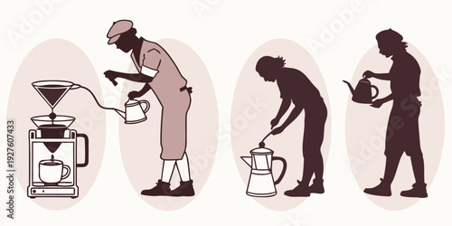 A sequence of images showing a person performing various yoga poses. Vector