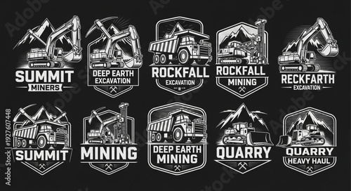 Collection of mining and quarrying company logos with various designs and styles.
