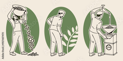 Three green frogs sitting on lily pads in a pond with a water background Vector