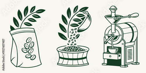 A charming illustration of three potted plants with distinct leaves and a cute snail. Vector