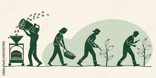 Illustration of a person's journey through various stages of life and activities Vector
