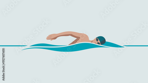 A man swimming in the water with a calm and serene expression on his face