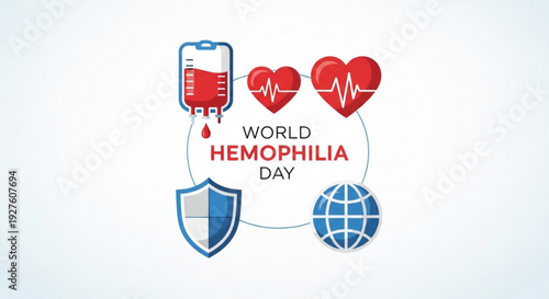World hemophilia day awareness graphic with medical symbols and icons for health and protection