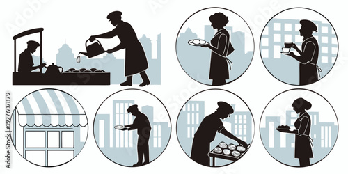 A diverse collection of activities and objects in a circular arrangement Vector