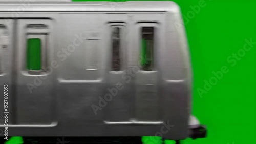 Gray train carriage moving on green screen background