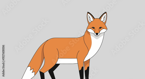 Illustration of a red fox standing against a gray background.