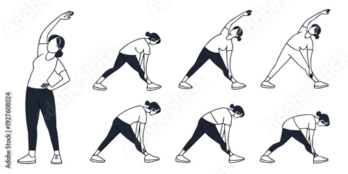 A series of illustrations depicting a person performing various yoga poses Vector