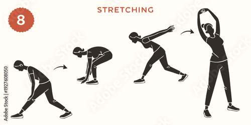 Illustration of a person performing a series of stretching exercises Vector