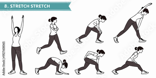 A sequence of illustrations depicting a person performing various yoga poses. Vector