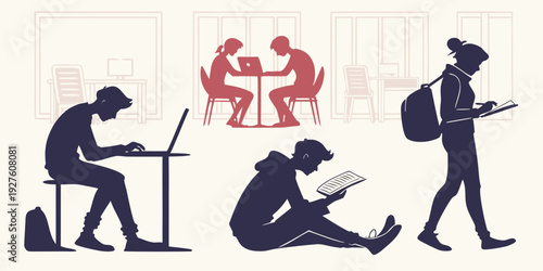 A diverse group of people engaging in various activities and interactions. Vector