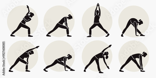 A sequence of images depicting a person performing a series of yoga poses. Vector