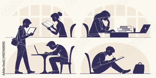 Diverse group of people engaged in various activities on their smartphones. Vector