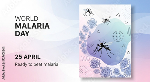 World malaria day poster with mosquito and disease awareness theme on april 25th background