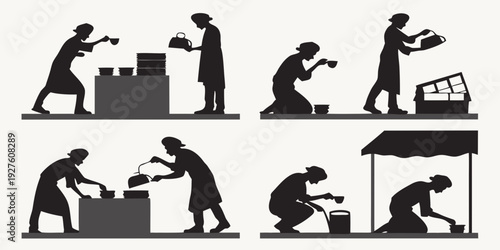 A sequence of images depicting a man performing various exercises with a barbell Vector