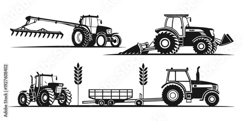 A diverse collection of tractors showcasing various models and functions in agriculture Vector