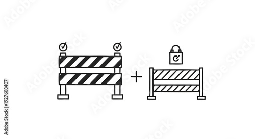 Construction Barriers and Locked Security Symbol.