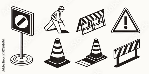 Assorted road and construction warning signs and symbols Vector