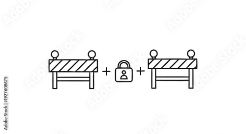Construction barriers and padlock illustration.
