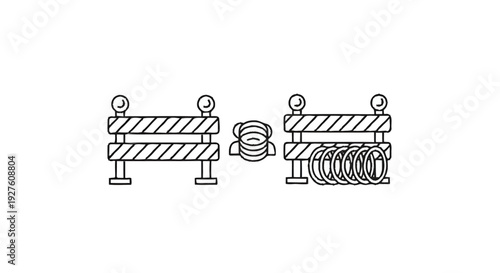 Construction Barriers and Rolled Fencing Illustration.