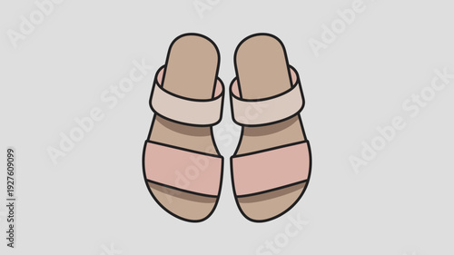 A pair of pink and beige sandals on a neutral background