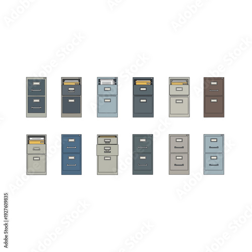 Variety of Filing Cabinets: Office Storage Solutions Icons