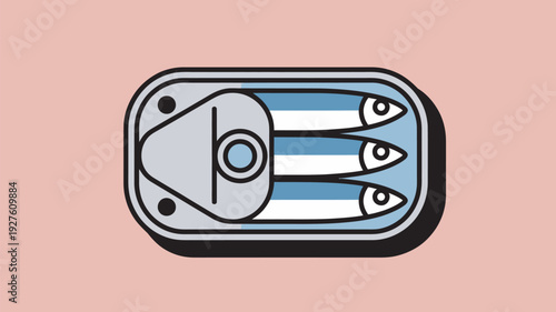 A cartoon illustration of a can of fish on a solid background