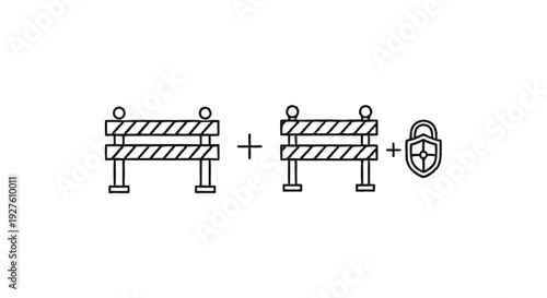 Construction Barriers and Security Shield Icon.