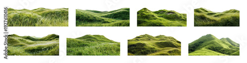 PNG Lush green rolling hills landscape, transparent background