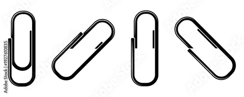 Black paper clips icons for document attachment, without background