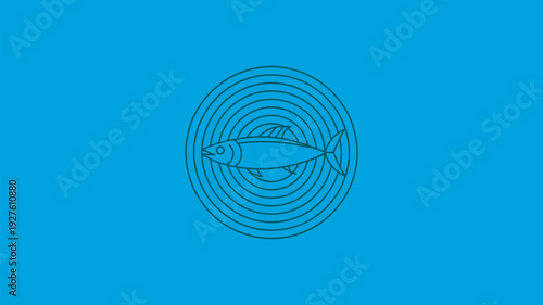 A minimalist illustration of a fish creating ripples in a calm blue water