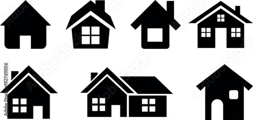 Collection of six simple black and white house icons