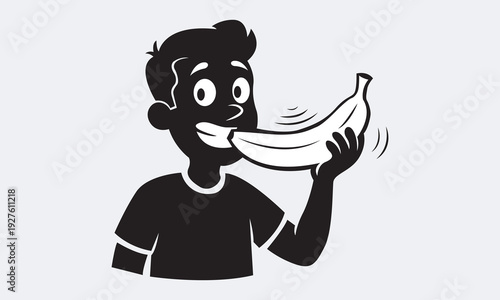 Boy eating banana vector illustration design
