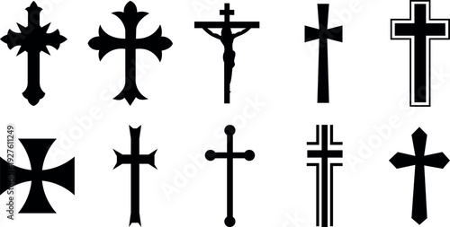 Collection of various cross symbols and crucifixes