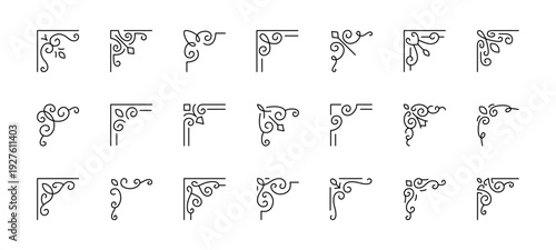Minimal decorative corner ornament set with editable stroke