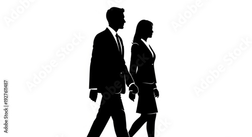 Business Couple Walking Together Silhouette.