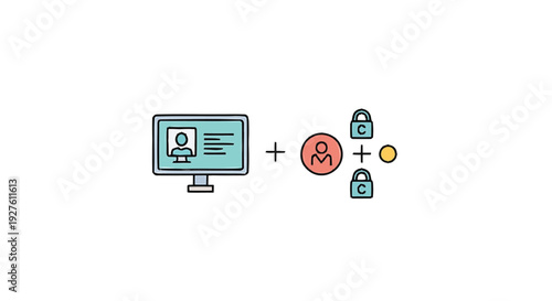 Computer screen with profile and user icons representing digital identity and access.