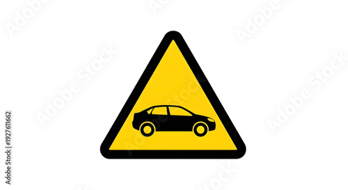 Yellow triangular warning sign with a black car silhouette