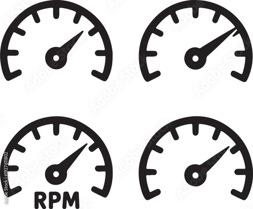 Dashboard speedometer icons set. Tachometer icon. Performance indicator sign. Car speed. Fast internet speed sign silhouette vector
