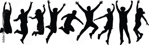 Black Silhouettes of Multi Generational Family Members Including Grandparents Children and Parents in Various Poses Such as Walking Playing and Standing