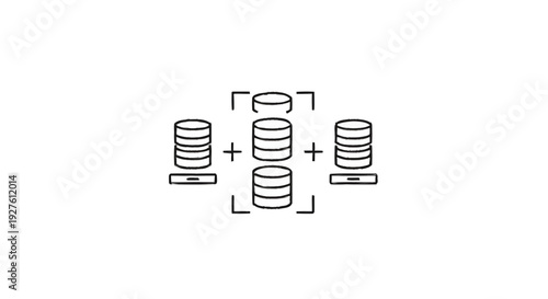 Database Cluster Icon Representing Data Storage and Network.