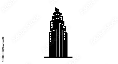 Black Silhouette of a Skyscraper Building.