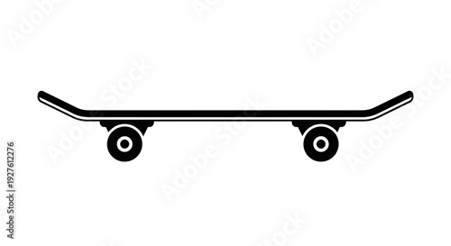 Black Skateboard with Wheels on White Background.