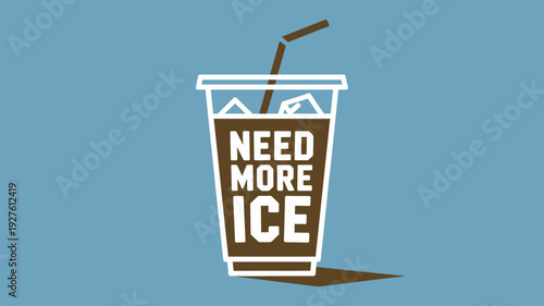 A graphic illustration of a cold drink with a straw and ice cubes in a clear plastic cup