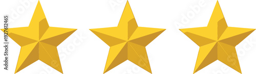 Golden Star Rating Icons Set with Three Shiny Stars Representing Quality Review Achievement and Award Evaluation Concept in Clean Flat Vector Style