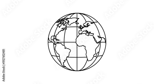Simple Line Drawing of World Globe Illustration.