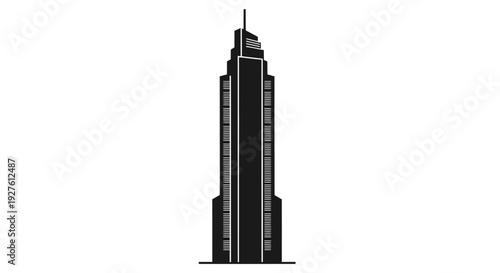 Tall Black Skyscraper Silhouette Illustration.
