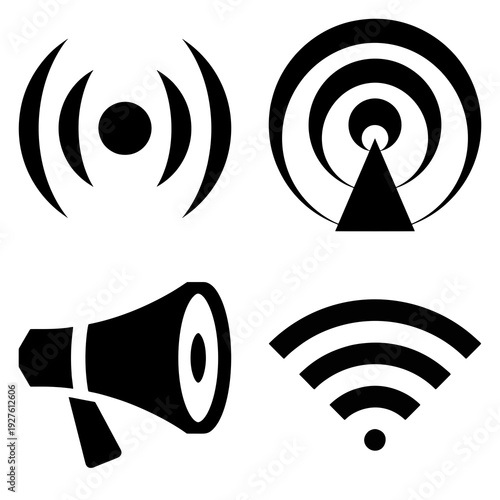 Broadcast and Connectivity Graphic Collection - Black Flat Icons Isolated