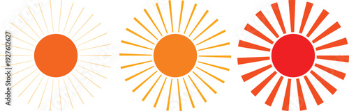 Set of Orange Sun Icons with Different Ray Styles PNG